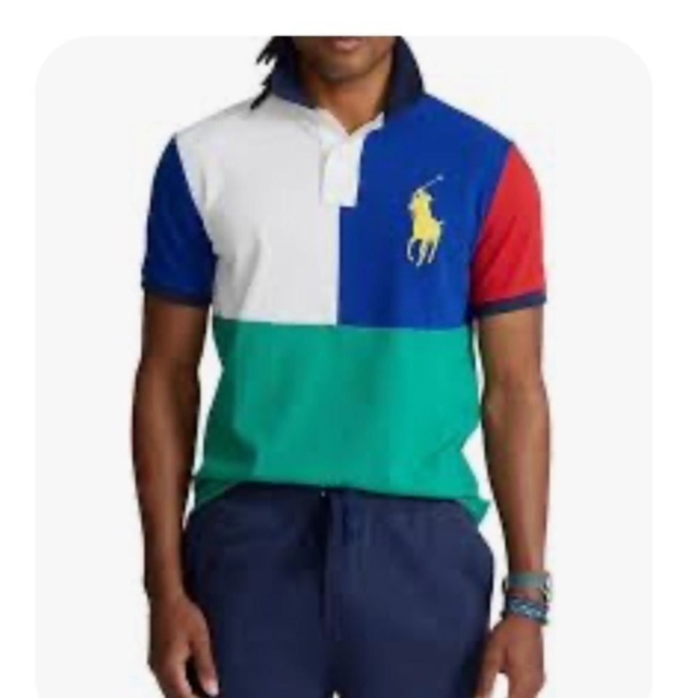 Ralph Lauren Yellow Pony Classic Color Block Slim Fit Polo Shirt